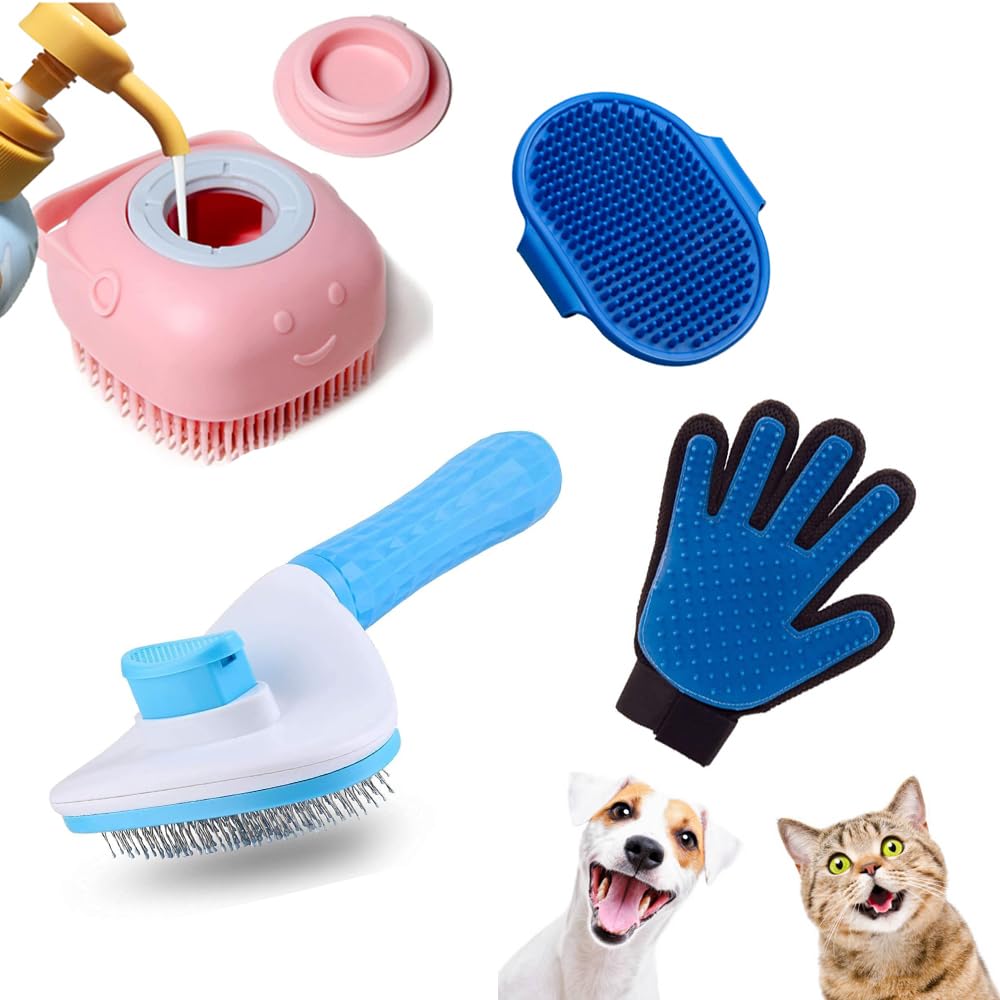 Pet Grooming Brush For Dogs & Cats | Gentle Deshedding Comb For Easy Coat Care | Removes Loose Hair, Dirt & Knots | Comfortable 