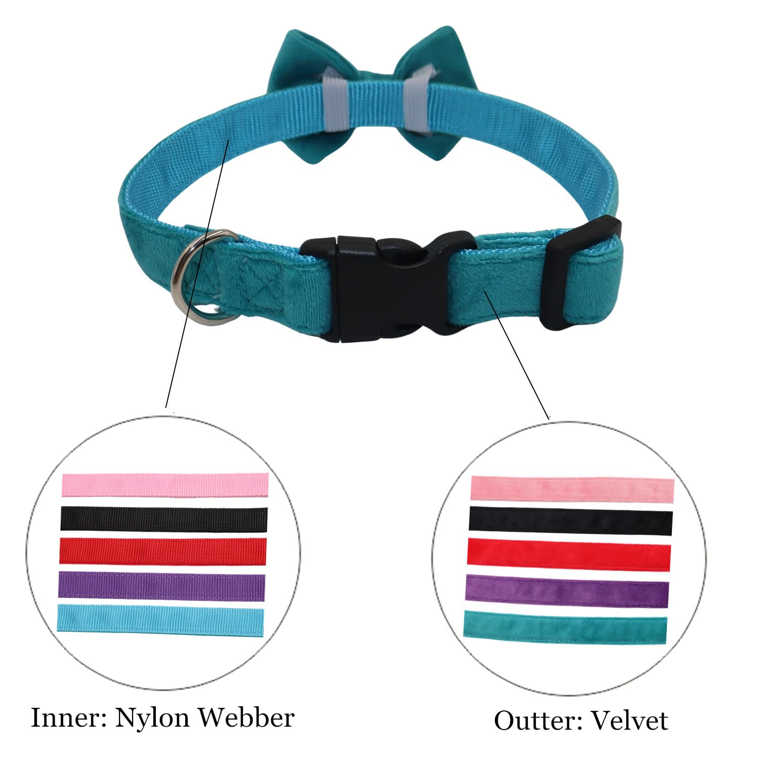 Wdpaws Dog Collar With Bowtie Soft Velvet Material With Quick Release Buckle For Small Dogs (Blue, S)