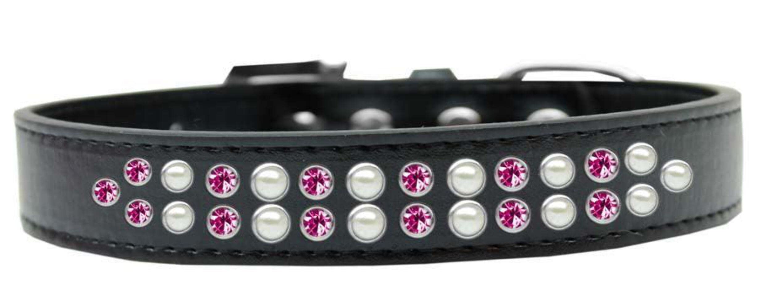 Mirage Pet Products Two Row Pearl and Pink Crystal Ice Cream Dog Collar, Size 16, Blue