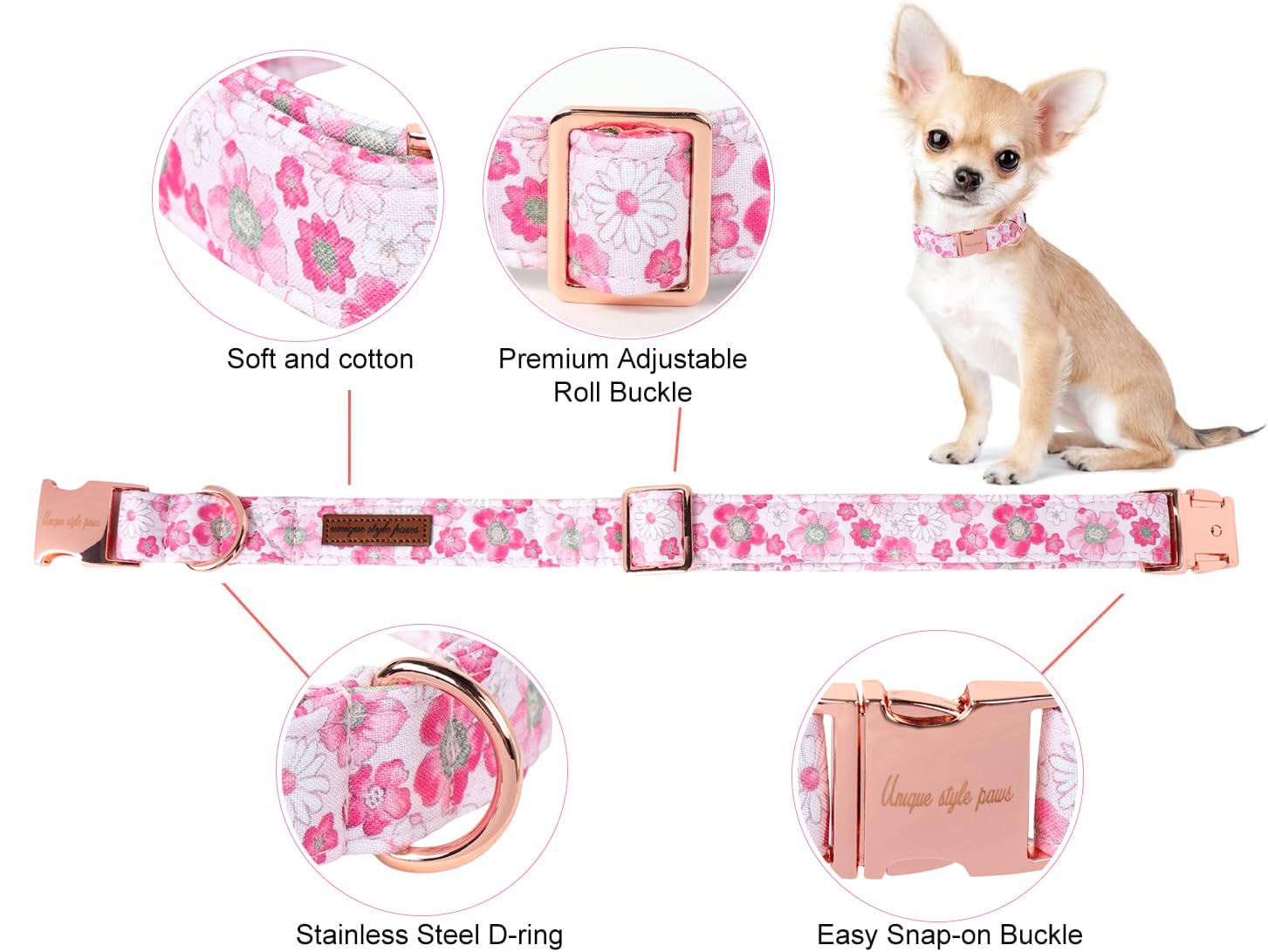 Unique Style Paws Summer Dog Collar, Cute Girl Dog Collar With Flower Pattern, Comfy&Breathable Puppy Collar For Dog,Cats Gifts