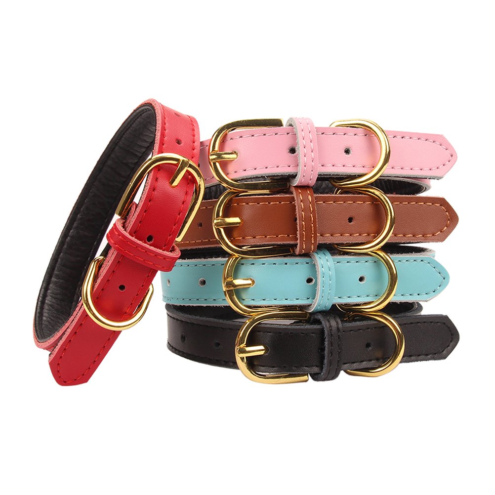 Aolove Basic Classic Padded Leather Pet Collars For Cats Puppy Small Medium Dogs (Pink, Medium)