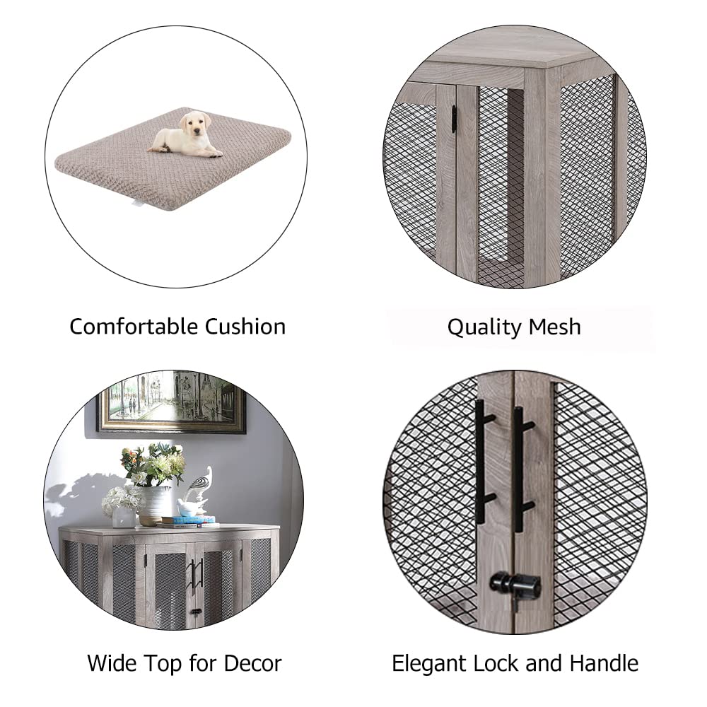 Unipaws Furniture Dog Crate With Tray For Medium Dogs, Indoor Aesthetic Puppy Kennel Pet House Dog Cage With Door, Modern Decorative Wood Pretty Cute Fancy End Side Table Nightstand, Grey