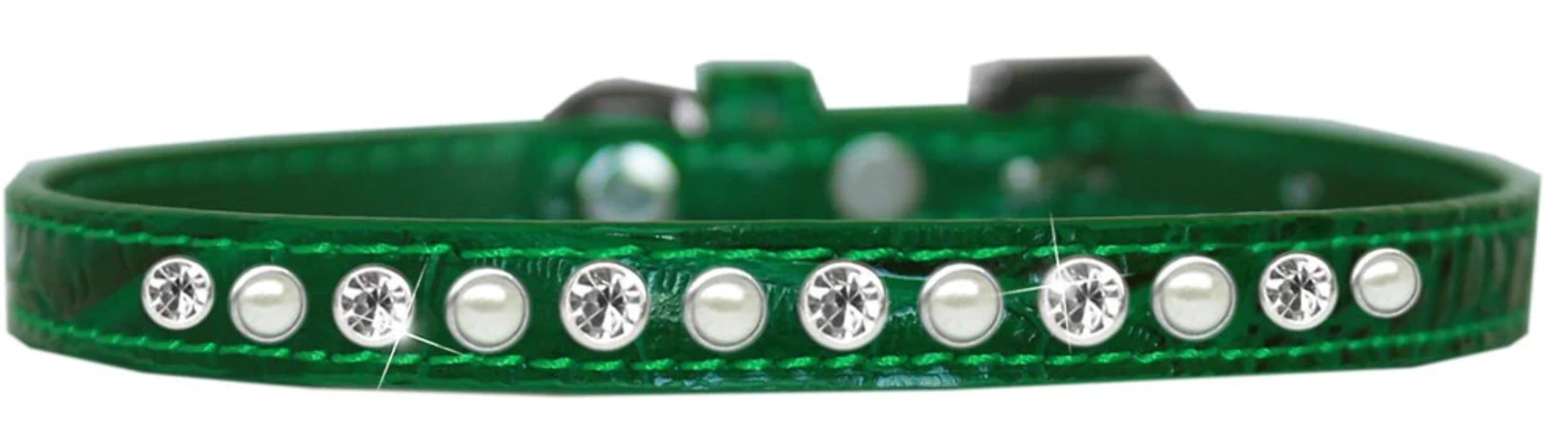 Dog, Puppy and Pet Designer Croc Collar, "One Row Pearl & Clear Crystals Rimsets" Yellow 12