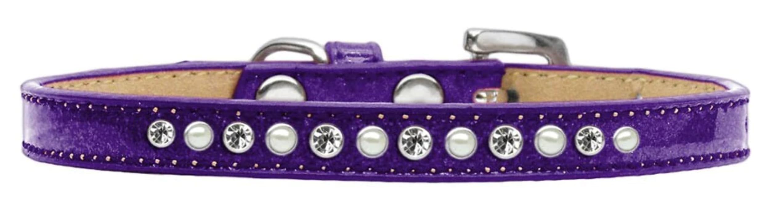 Dog, Puppy and Pet Ice Cream Collar, Pearl & Clear Crystal Rimsets Silver 16