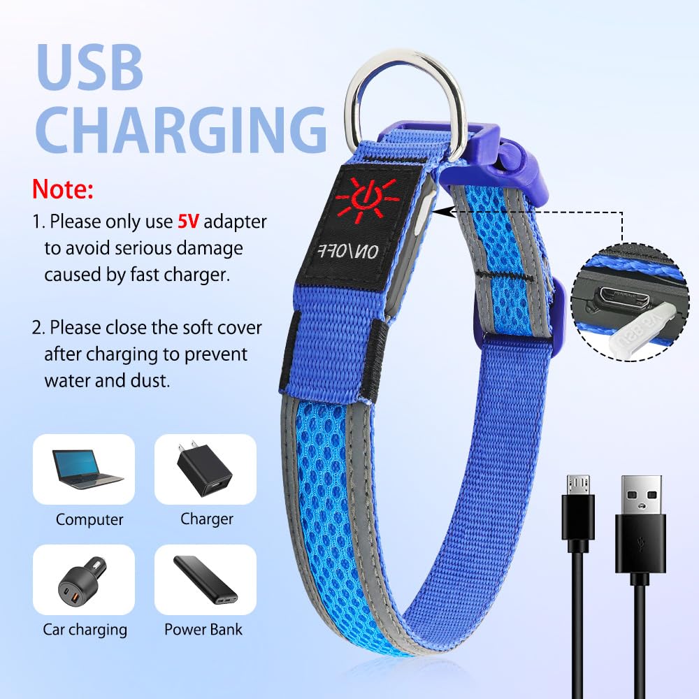 Illumifun Led Dog Collar, Usb Rechargeable Light Up Collar Glow In The Dark, Reflcetive Safery Pet Light For Large Dogs Walking