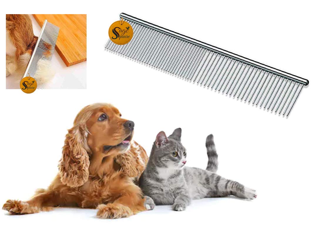 Sage Square Big Size Professional Rounded Teeth Stainless Steel Pet Hair Remover Enhanced Design Gentle Deshedding Brush For Dog