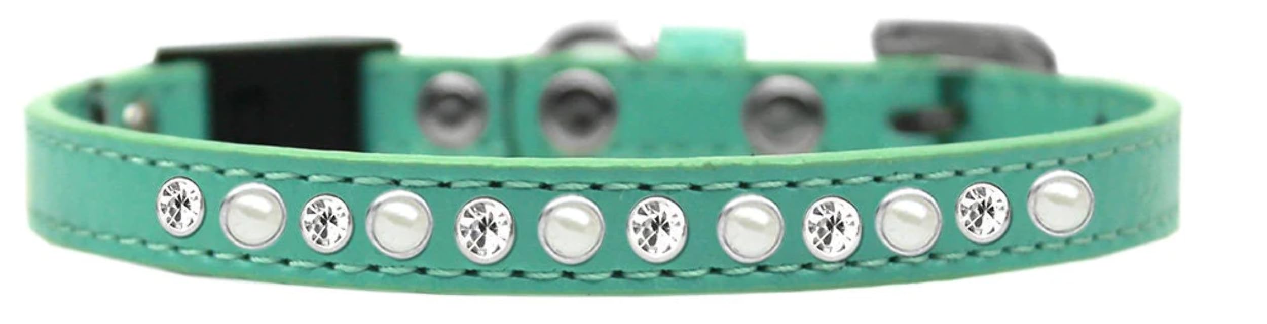 Breakaway Cat Collar, "Pearl & Clear Jewel" Black 14