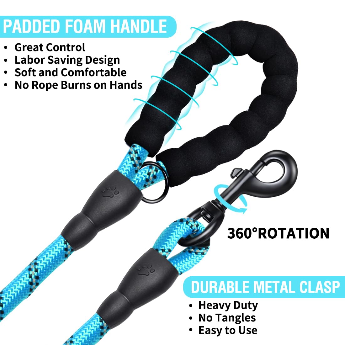 COOYOO Dog Leash 5/6 FT with Comfortable Padded Handle and Highly Reflective Threads for Small Medium and Large Dogs