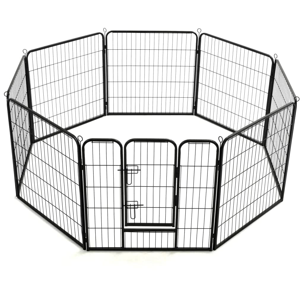 Vidaxl Dog Playpen 8 Panels Dog Exercise Folding Enclosure Run Cage Wire Fence Pet Kennel Supply Indoor Outdoor Home Garden 31.5'X31.5' Black Steel