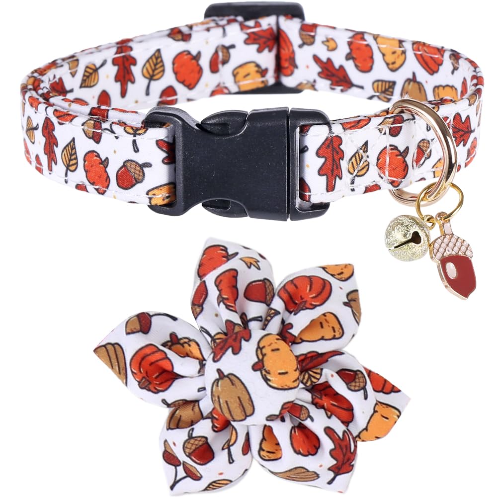 Thanksgiving Day Dog Collar Fall With Sunflower And Bell Autumn Holiday Adjustable Pet Collars For Dogs (Acorn,Large)