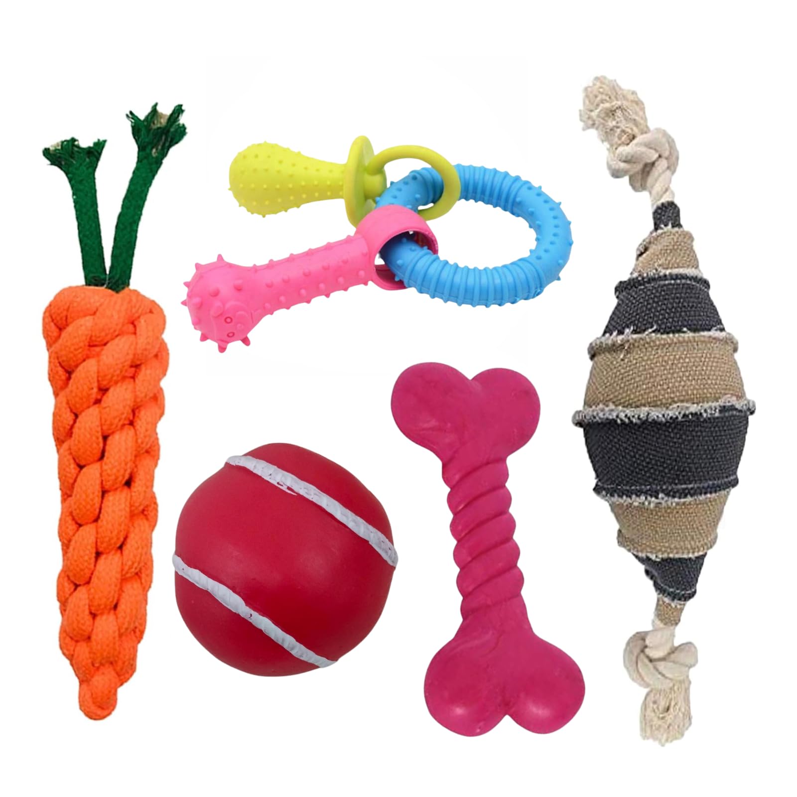 Emily Pets Combo Of 5 Durable Rope Toys For Puppy |Carrot Rope Toy|Rubber Chew Toy| Rubber Toy |Squeaky Ball Toys Playing And Te