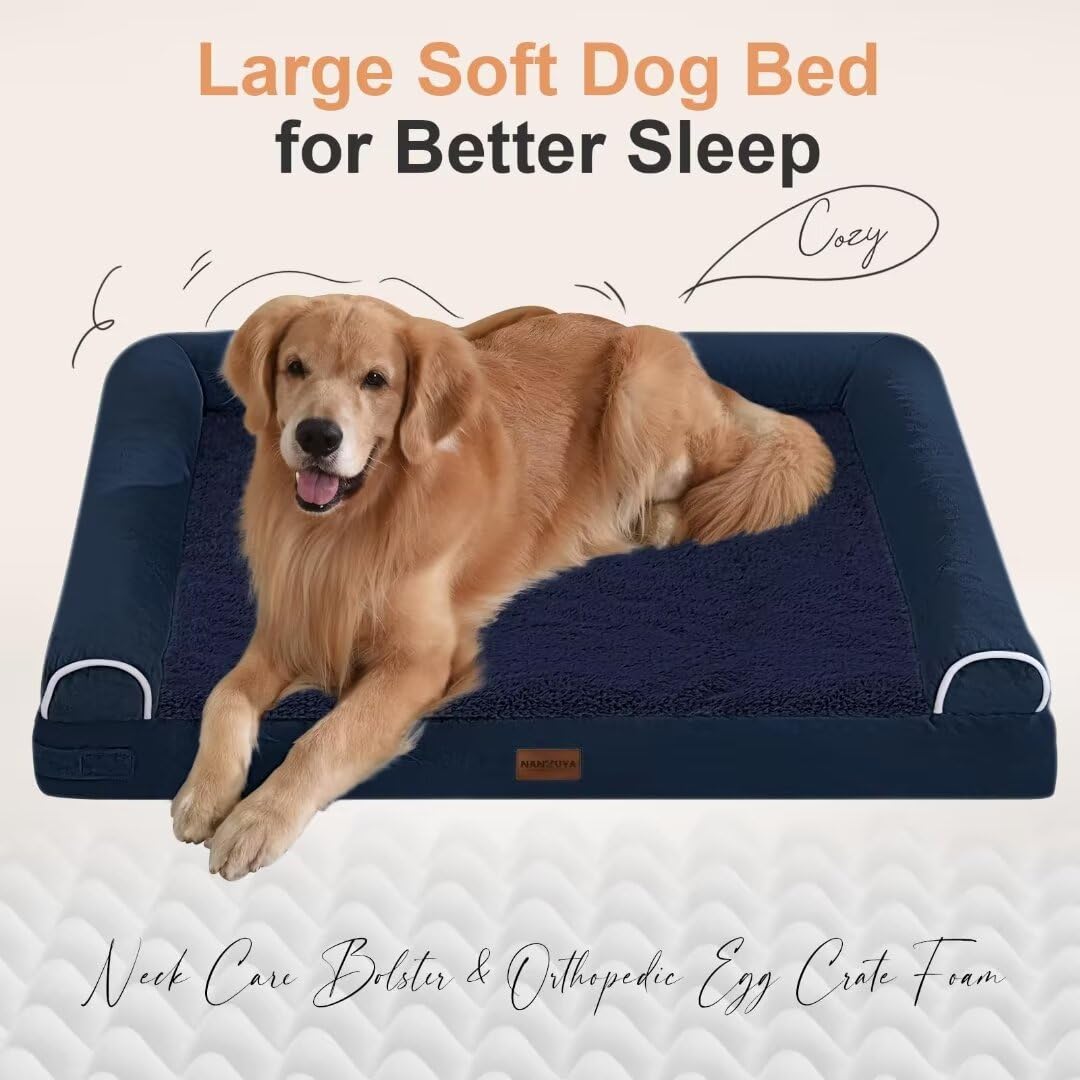 Large Dog Bed Orthopedic Washable: Beds Bolster Xl Bed Big Xlarge Dogs Memory Foam Sofa Couch Waterproof Removable Cover - Navy Blue