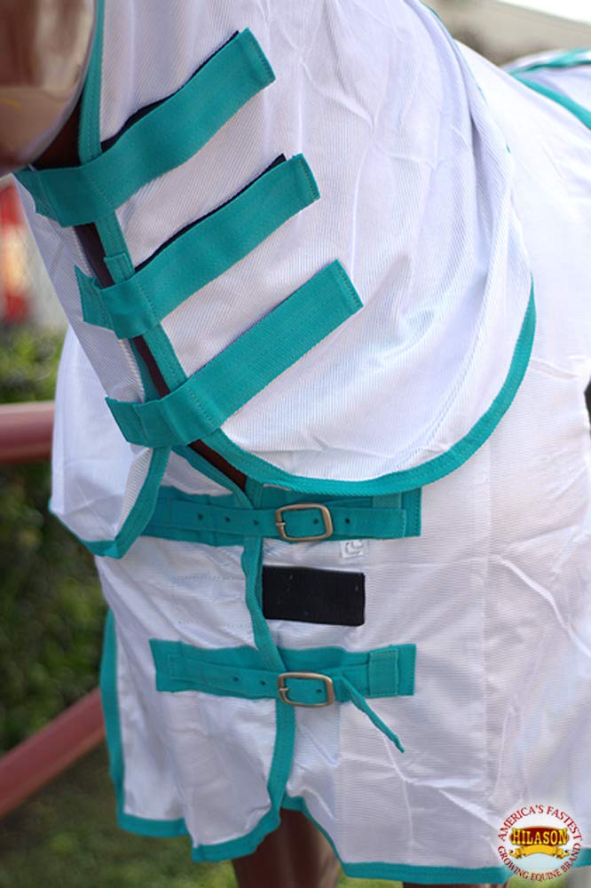 White With Turquoise Piping 84 Inch Hilason 84 Inches Horse Ultra Violet Rays Protect Mesh Bug Mosquito Horse Fly Sheet Summer S