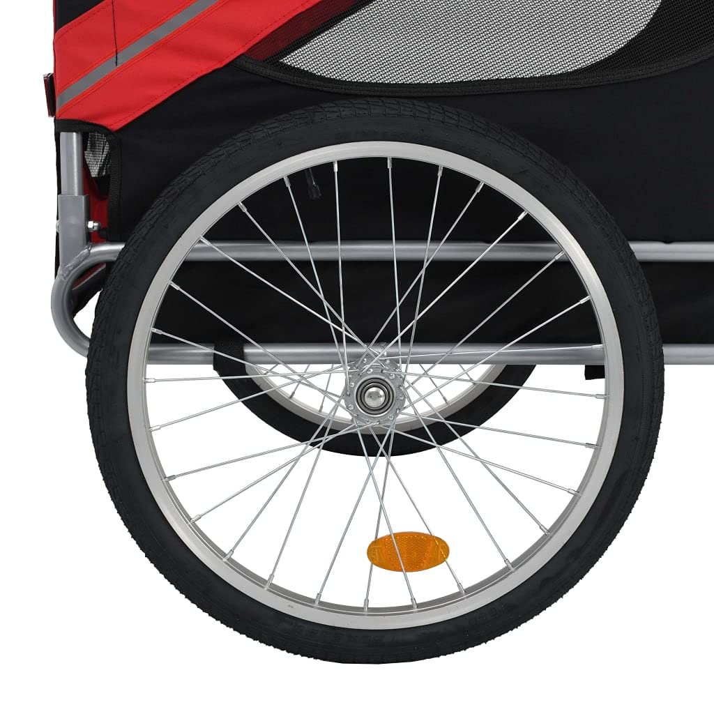 vidaXL Dog Bike Trailer - Water-Resistant Oxford Fabric, Reflectors, Quick-Release Hitch, 1 Count, Red and Black, Model 91766