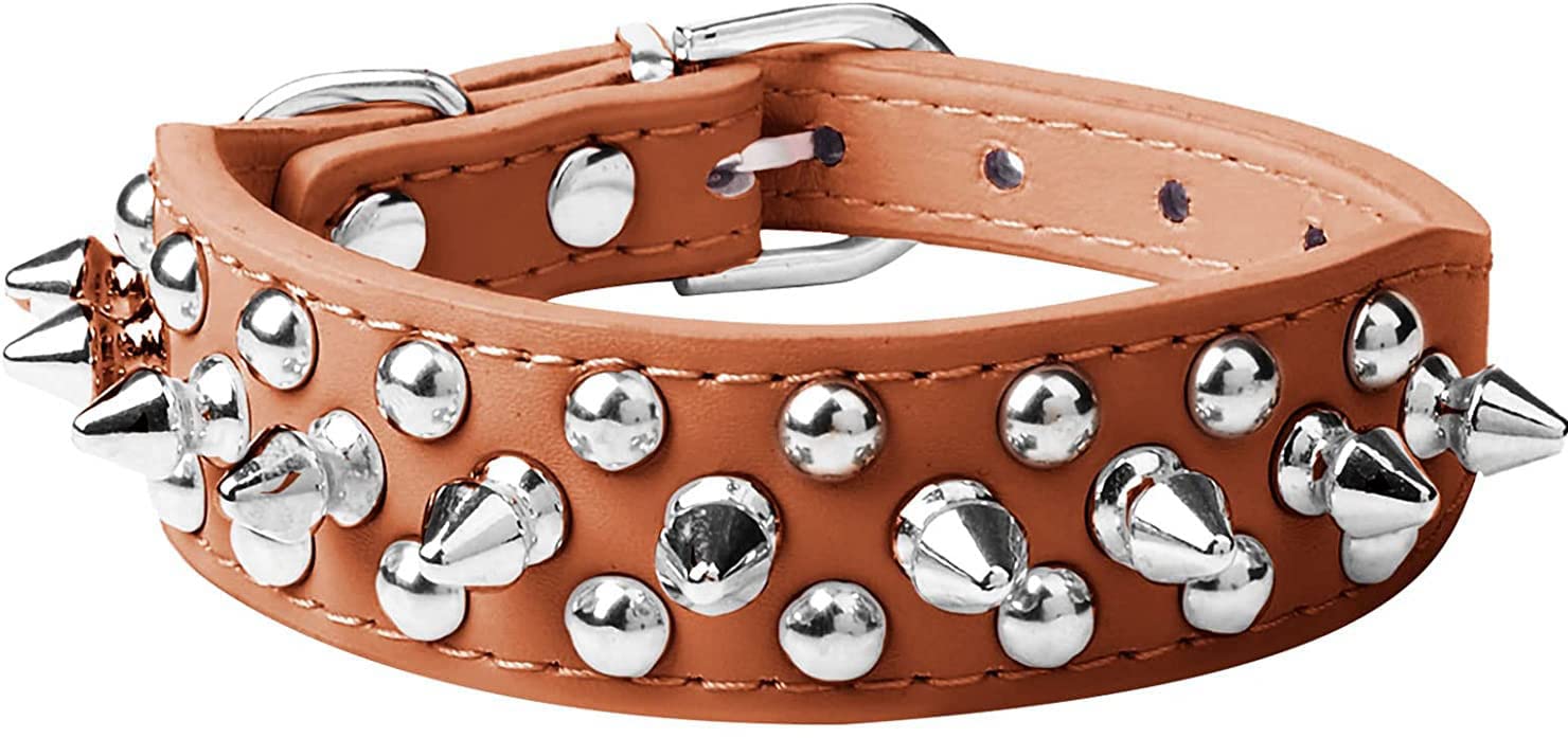 haoyueer Spiked Dog Collar Soft Pu Leather Mushrooms Rivet Spike Studded Puppy Adjustable Pet Collars for Small Breeds (XS, Brow