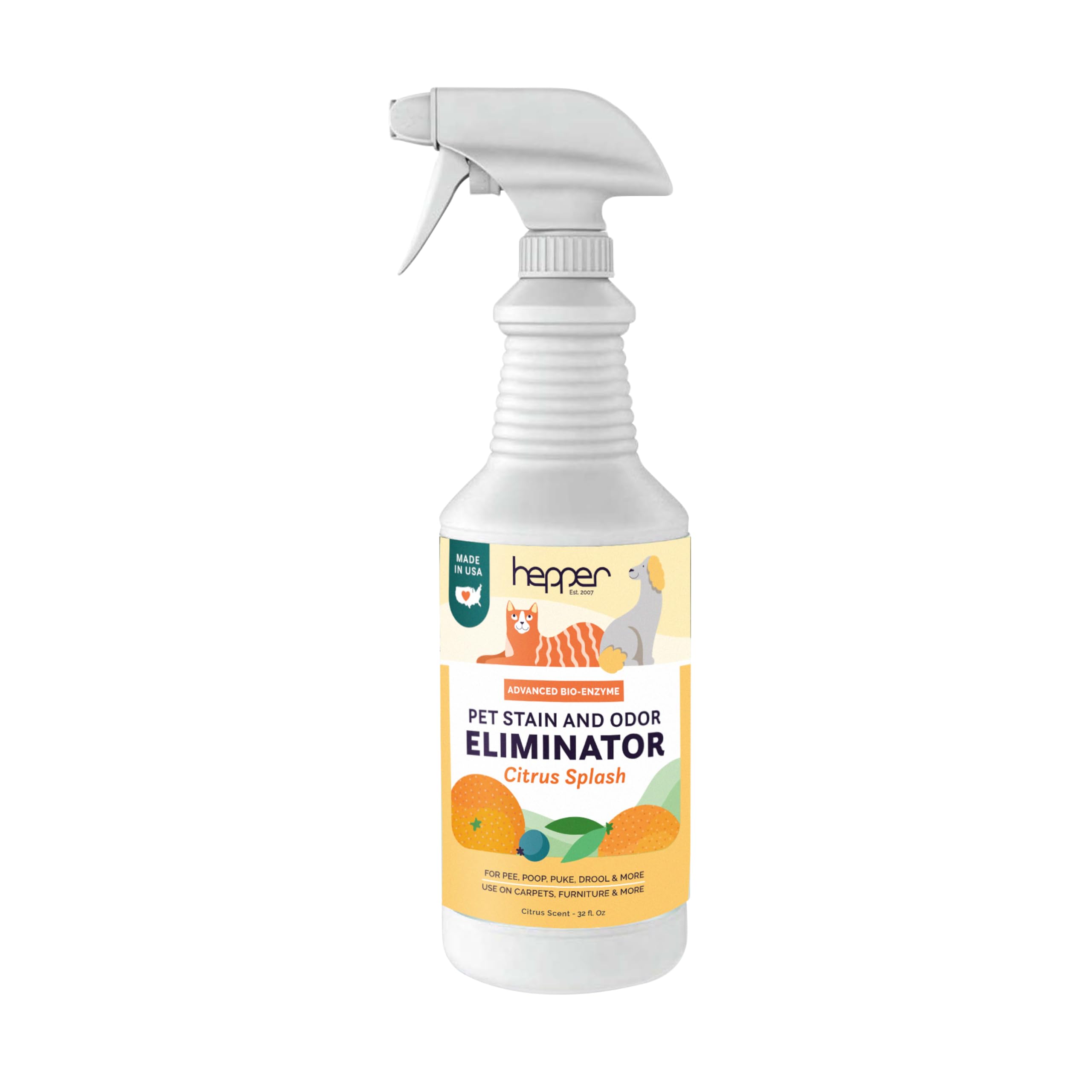 Hepper Advanced Bio-Enzyme Pet Stain & Odor Eliminator Spray - Smell, Stain & Urine Remover For Cats, Dogs & Other Animals - 32O