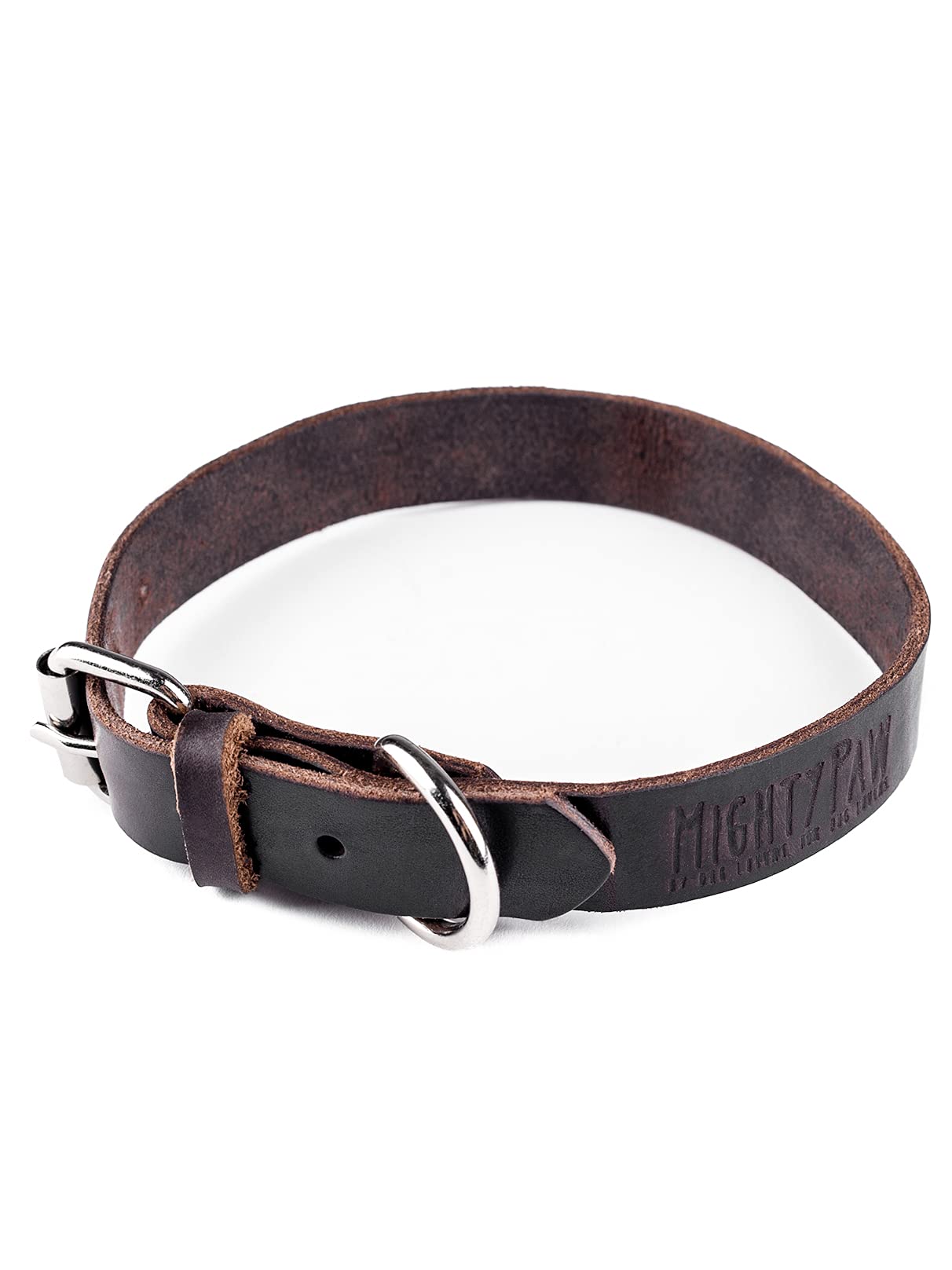 Mighty Paw Leather Dog Collar - Genuine Material - Strong Metal Pet Buckle - Ultimate Comfort - Comfort Dog Collar - Strong Dog 