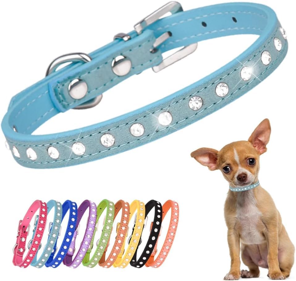 haoyueer Cute Dazzling Sparkling Elegant Fancy Suede Leather 1 Rows Bling Rhinestone Crystal Jeweled Small Pet Cat Dog Puppy Col