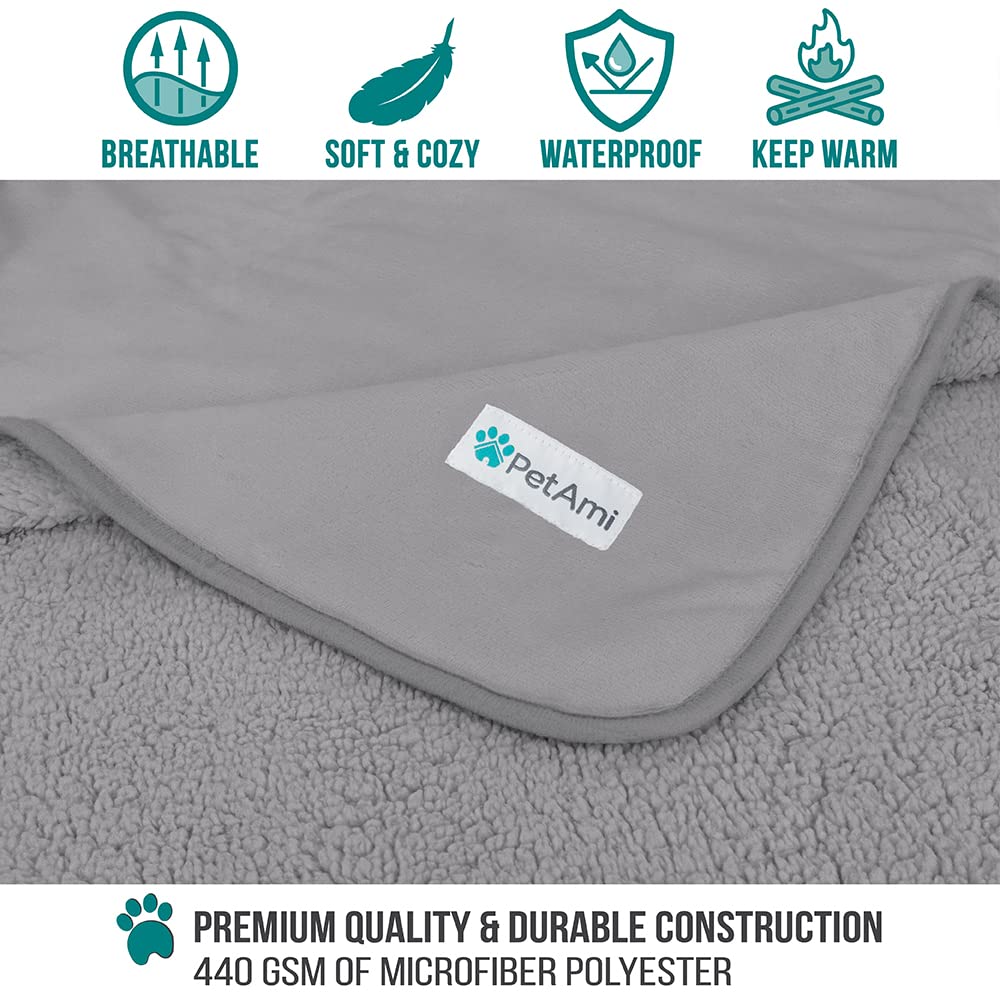 Petami Waterproof Dog Blanket For Extra Large Dogs, Pee Proof Pet Blanket For Bed Couch, Reversible Water Proof Blanket For Puppy Indoor Cat, Soft Dog Crate Cover Washable, Queen 90X90 Light Gray