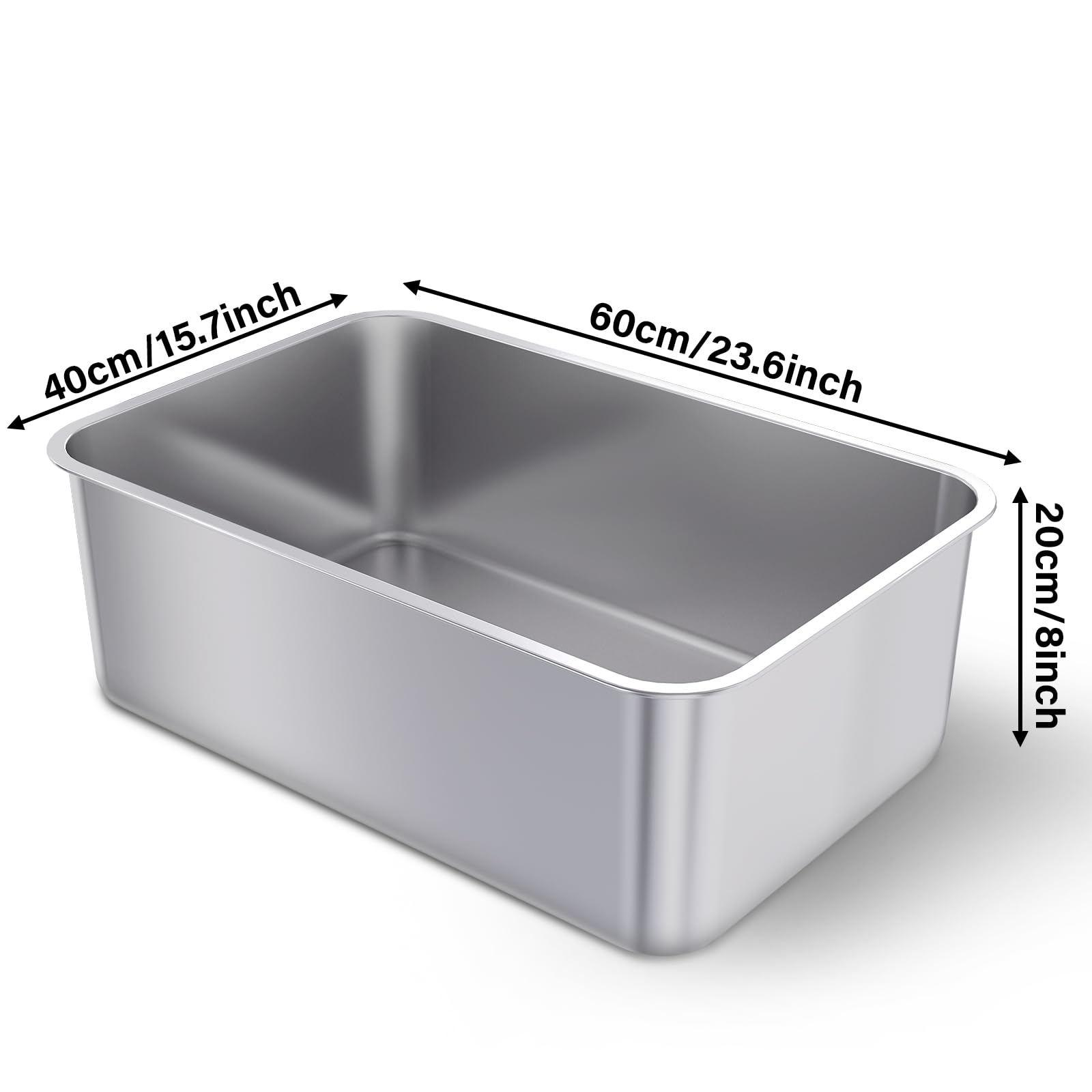 Futam 2 Pack Stainless Steel Cat Litter Box, 23.6''X15.8''X8'' Xxl Stainless Steel Litter Box 8 Inch Deep, Extra Large Metal Lit