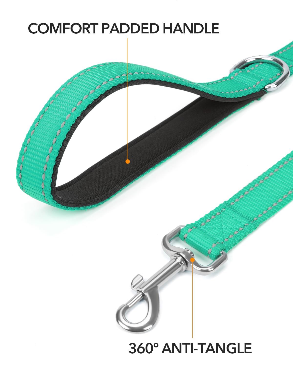 Taglory Nylon Dog Leash, 6ft Reflective with Soft Padded Handle, for Small Medium Dogs, Turquoise