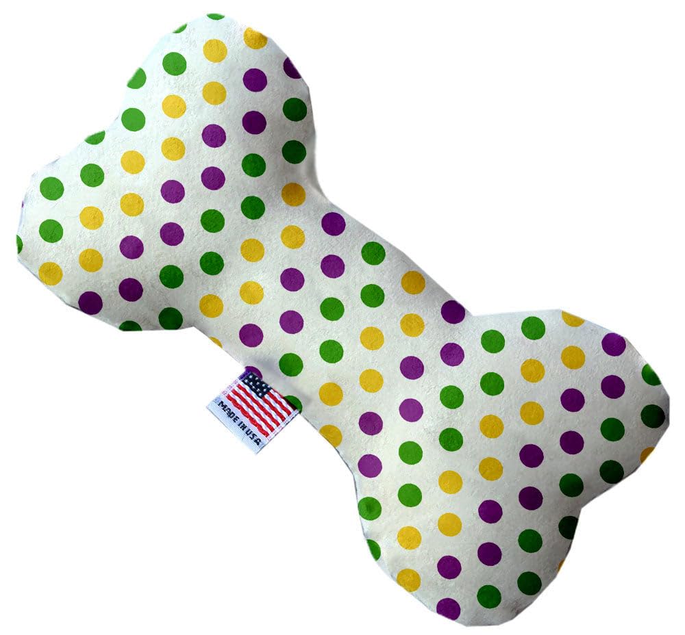 Pet and Dog Plush Heart or Bone Toy, "Mardi Gras Group" (Available in different sizes, and 10 different pattern options!) Mardi Gras Polka Dot 6" Plush Bone