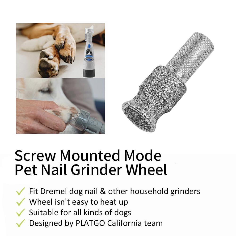 PLATGO Dog Nail Dremel Tool - FlashA+60 Diamond, Screw-Mounted, Ideal for Long-Haired Dogs, Nail Care & Polishing