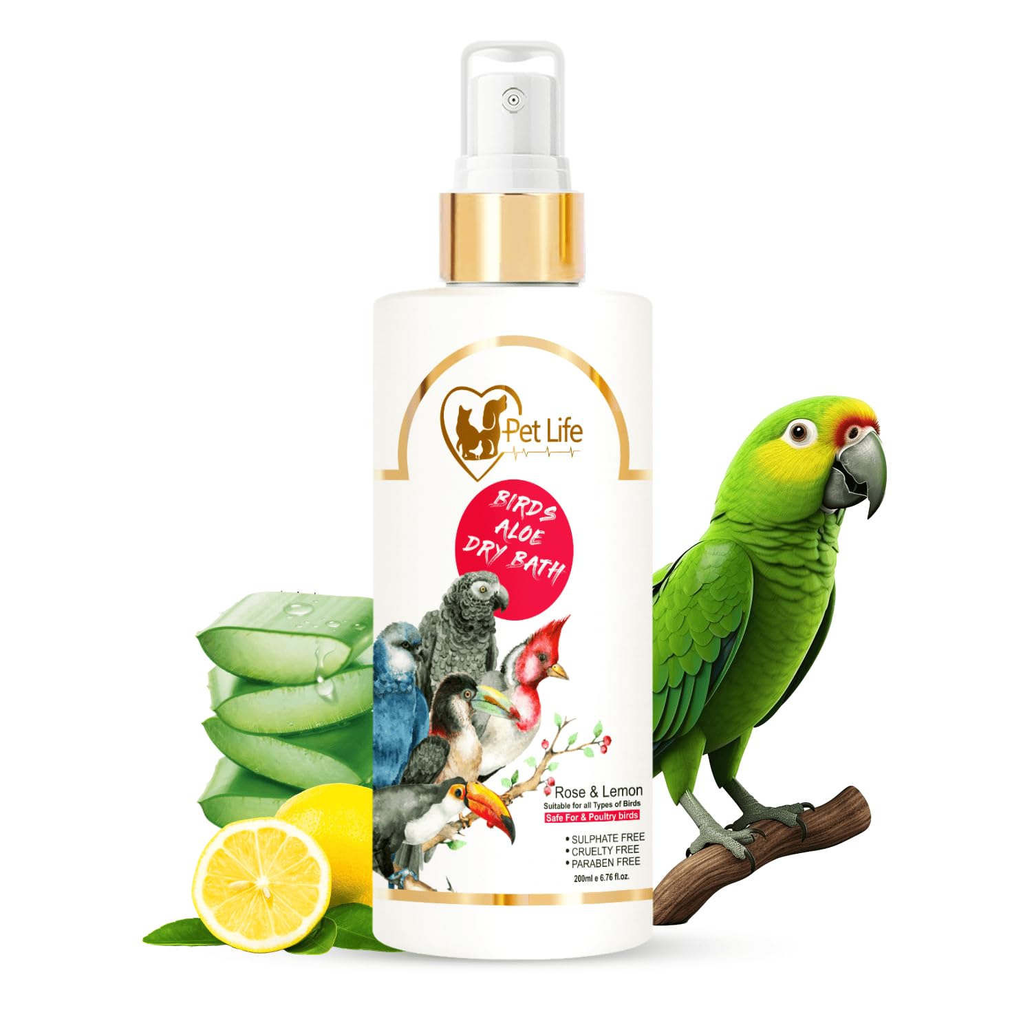 Petlife Organic & Ayurvedic Birds Aloe Dry Bath Shampoo Dry/Spray For Poultry Birds, Parrots, Chick, Hen, Pigeon, Duck- Natural 