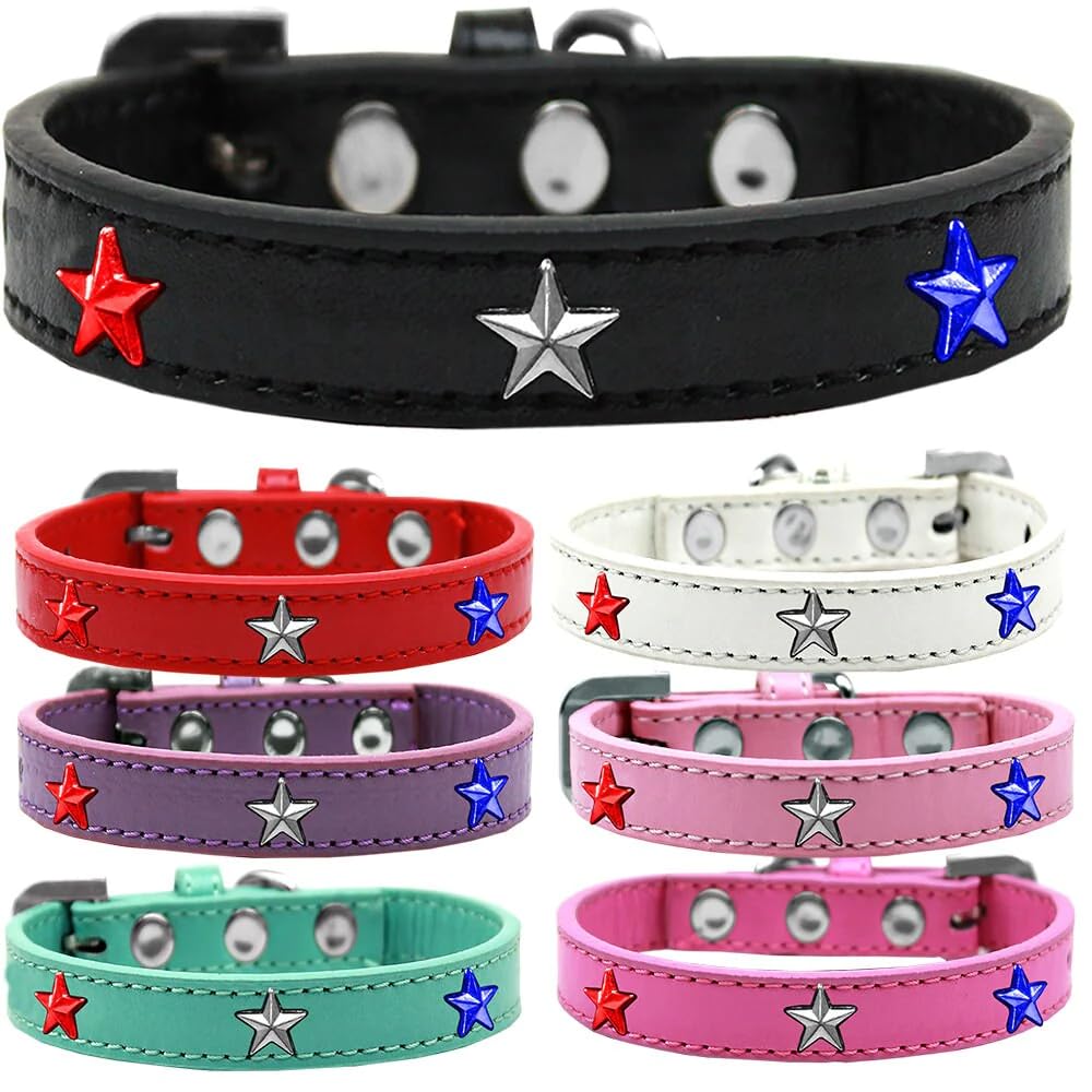 Dog, Puppy and Pet Widget Fashion Collar, "Red, White & Blue Stars" Aqua 20