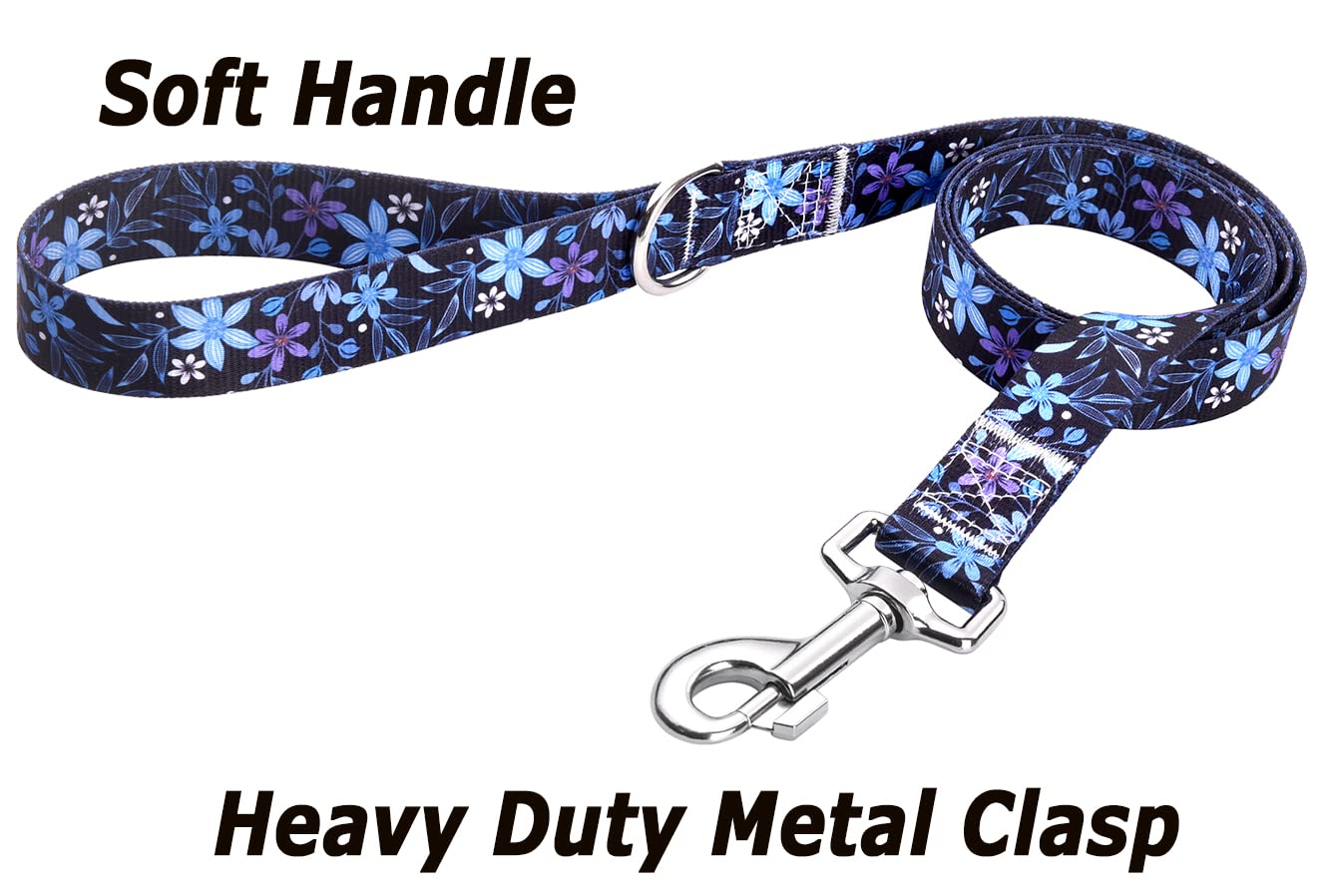 Hqyddmi Dog Collar And Leash Set For Medium Dogs, With Floral Print, Soft Comfortable Adjustable Collar For Small Medium Large D