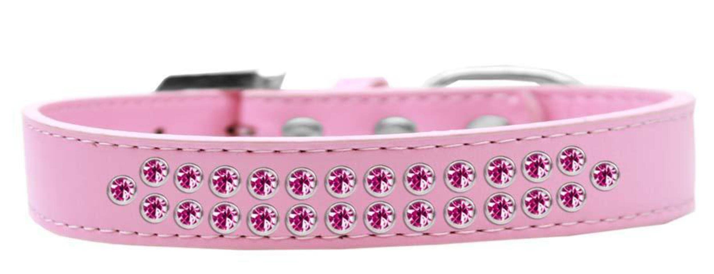 Mirage Pet Products Two Row Bright Pink Crystal Light Pink Dog Collar, Size 20