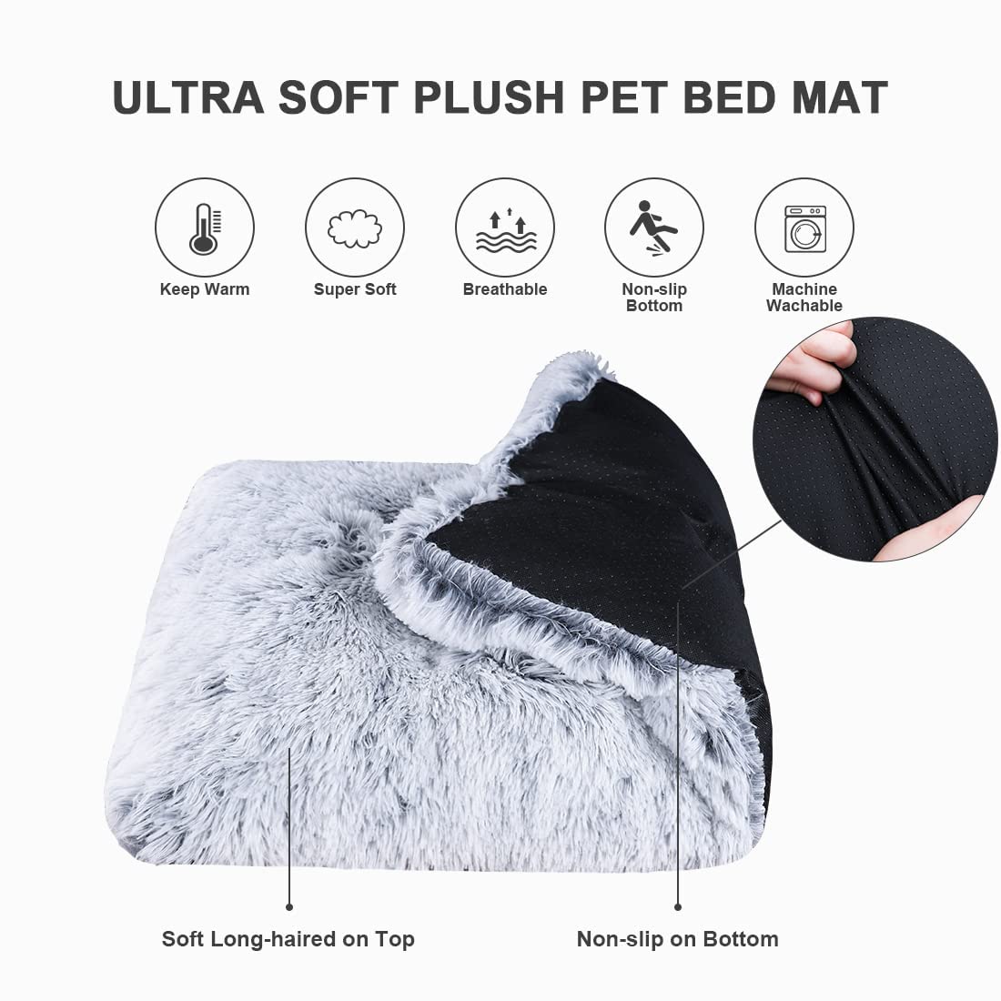 Vonabem Small Dog Bed Crate Pad Puppy Bed 24 Inch, Washable Fluffy Plush Pet Beds, Anti-Slip Dog Crate Bed For Small Dogs And Cats,Dog Mats For Sleeping And Anti Anxiety, Kennel Pad Grey