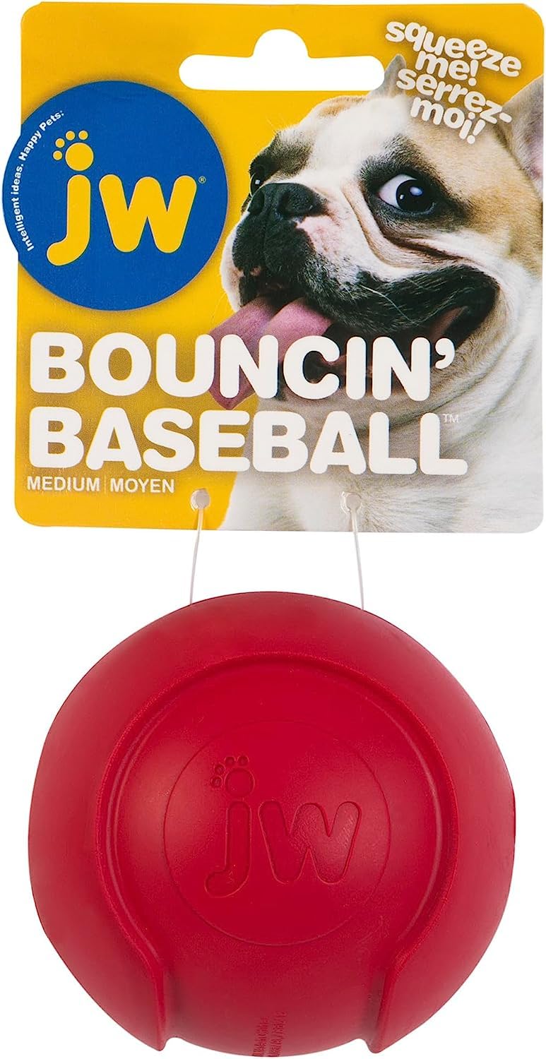 JW Pet iSqueak Bouncin' Baseball Dog Toy, Medium, Rubber, Black, Model 40036