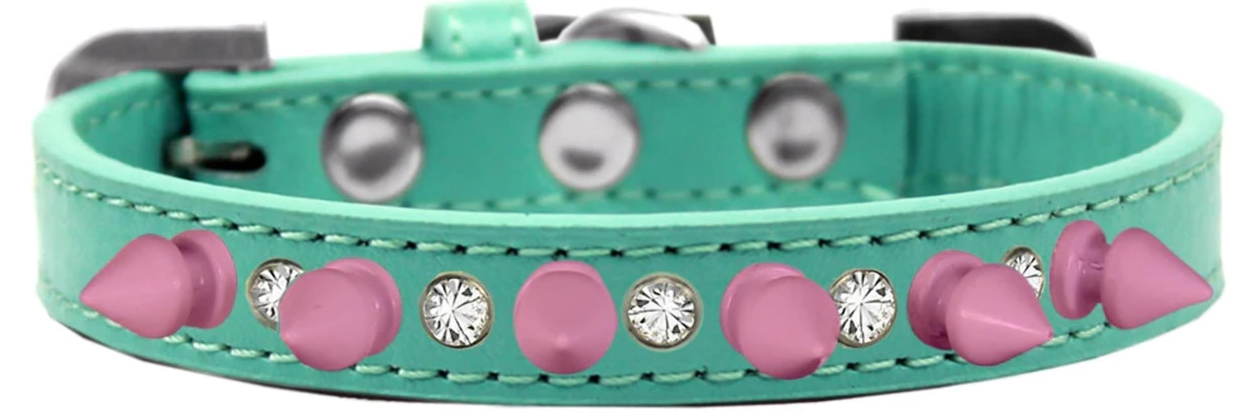 Pet and Dog Spike Collar, Clear Crystals & Light Pink Spikes” Aqua 16