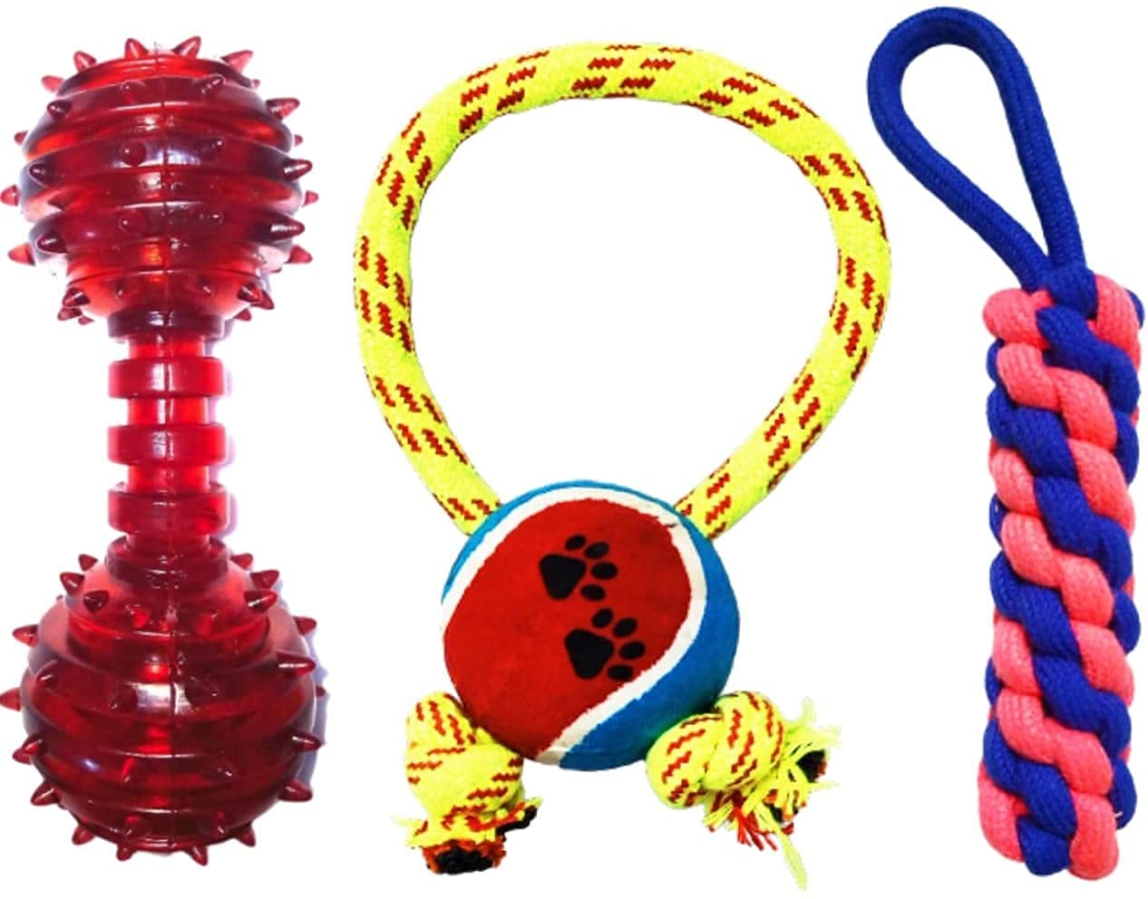 Psk Pet Mart Combo Of 3 Durable Cotton + Rubber Toys Pet Teething Cleaning Chewing Biting Knotted Chew Toys For Small Puppy 100