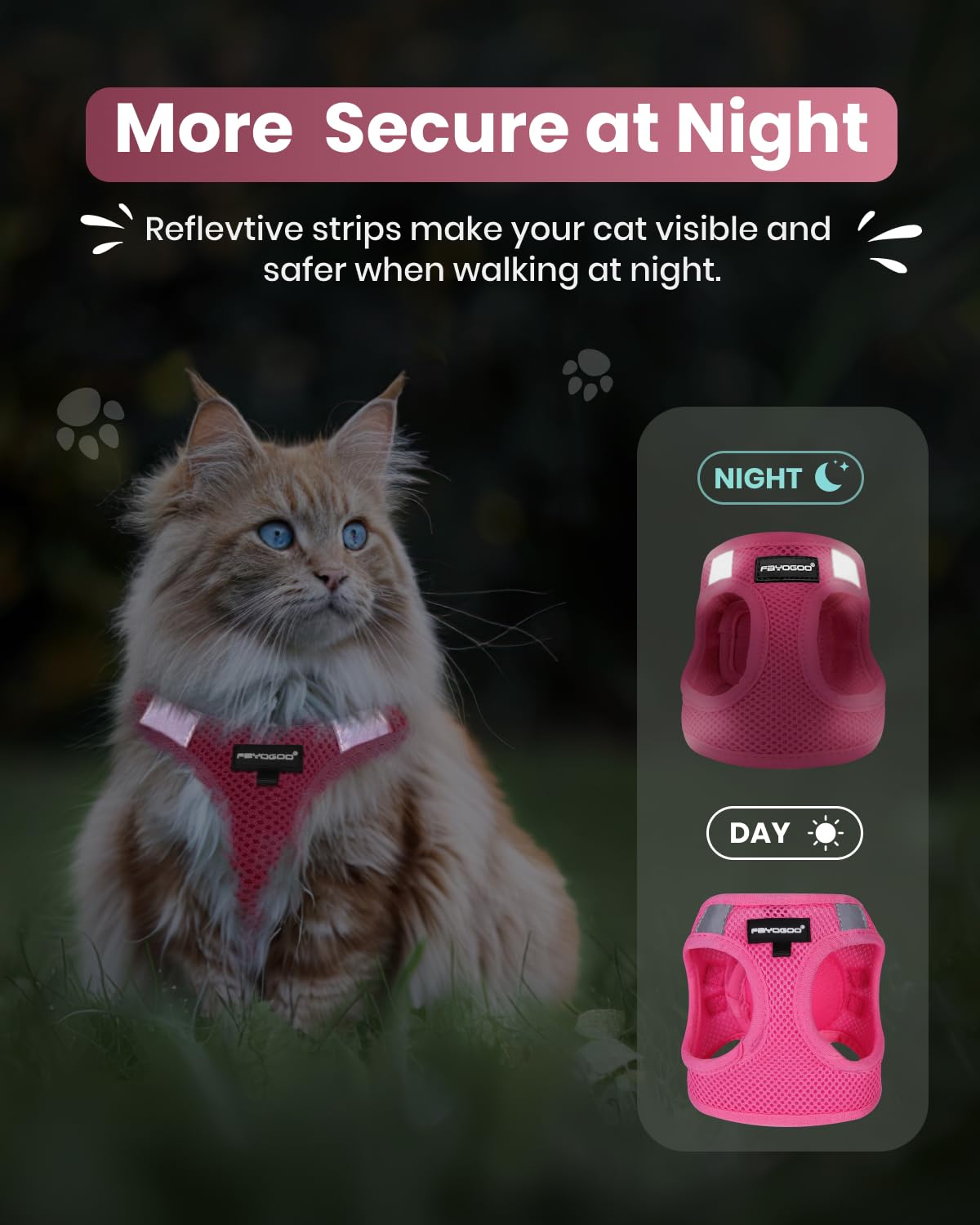 FAYOGOO Cat Harness and Leash Set, Adjustable Mesh Vest, Escape Proof, Small (Chest 10-12''), Pink