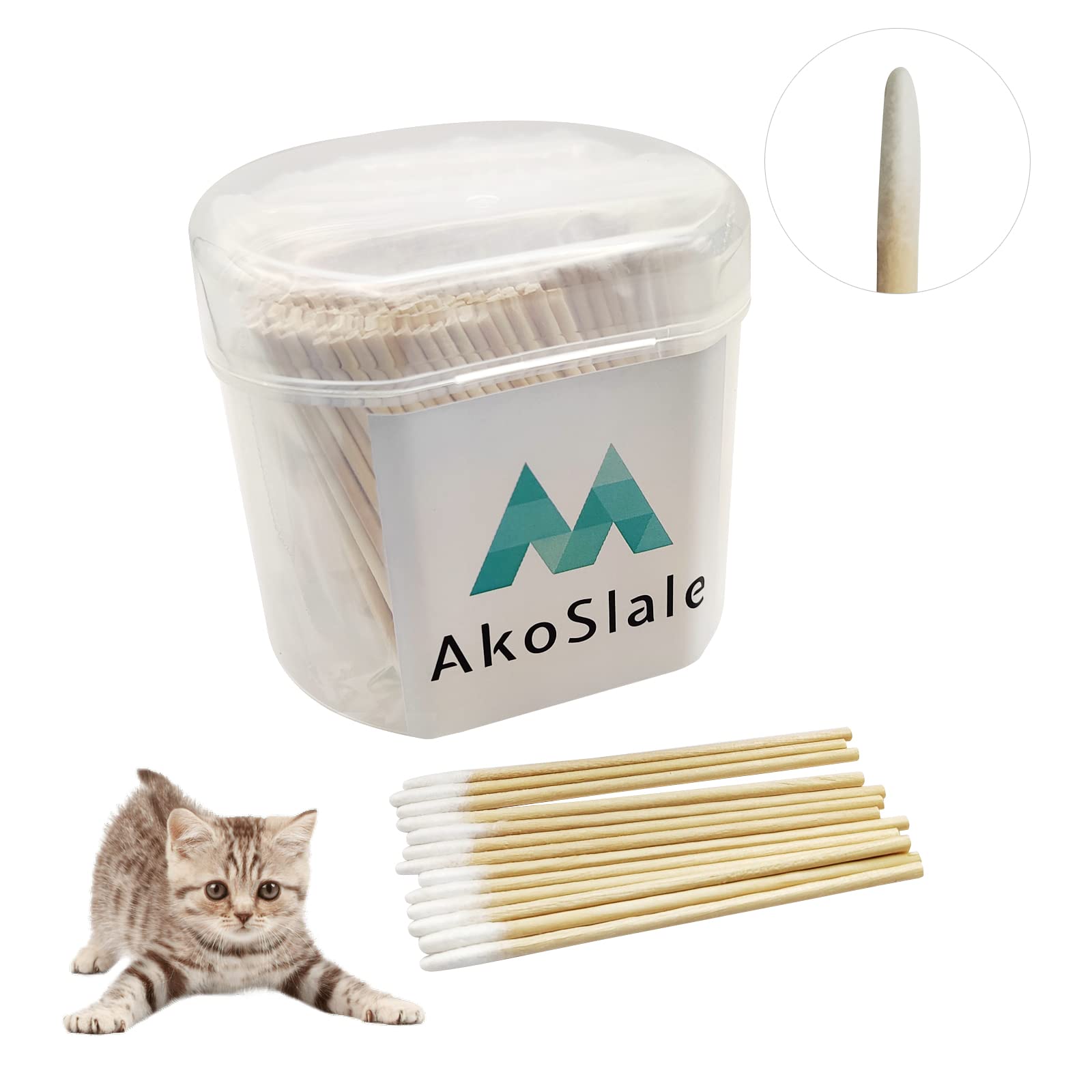 AkoSlale 500Pcs Wooden Precision Q Tips - Natural Pointed Cotton Swabs for Makeup Detailing, Nail Art, Home Crafts & Fine Cleani