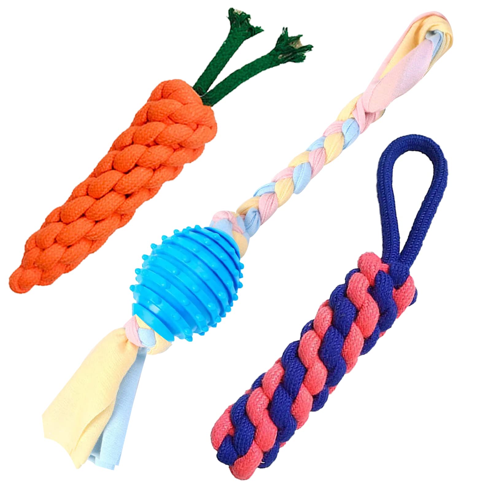 Emily Pets 3 Combo Dog Toy, Rope Chew Set, Interactive Puppy Toy, Carrot Rope Toy Knots Rope Toy Ball On A Rope Toys For Teeth C