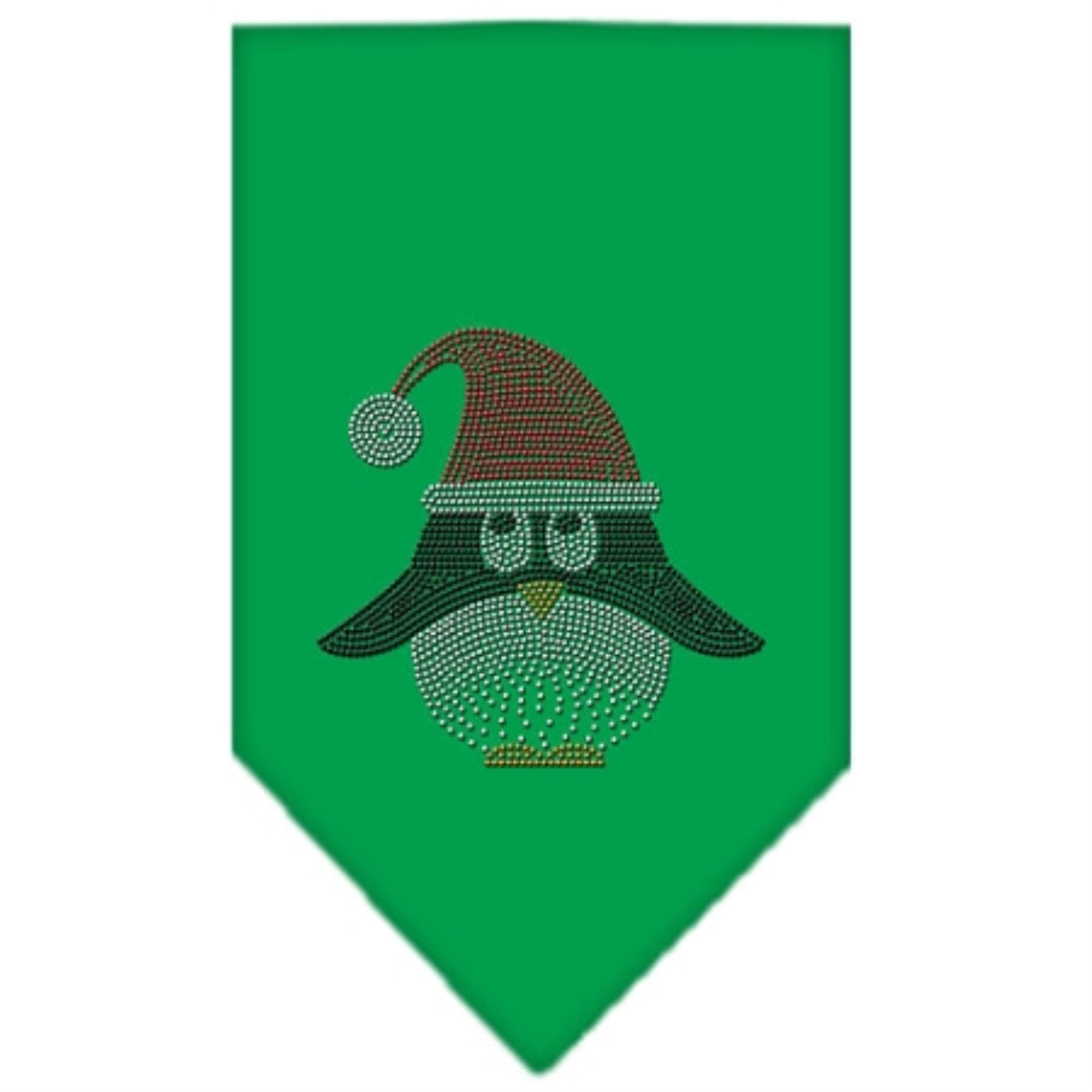 Christmas Pet and Dog Bandana Rhinestone, "Santa Penguin" Emerald Green Large