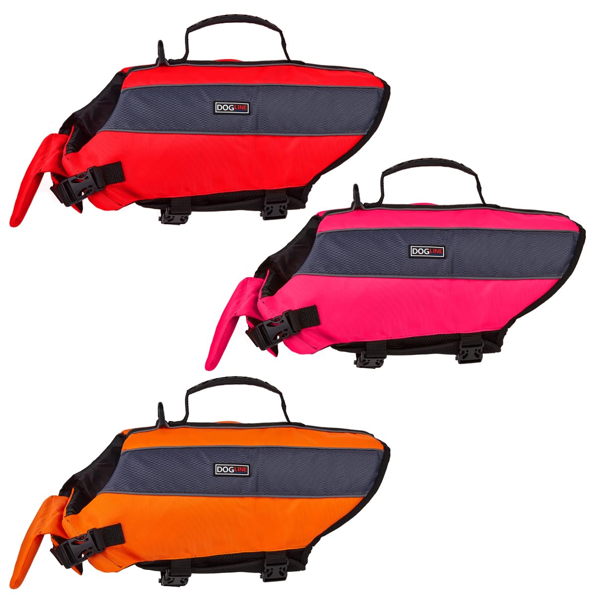 Dogline Dog Life Jacket – Dog Life Vest For Swimming And Boating In Hi-Viz Colors With Reflective Strips Mesh Underbelly For Draining And Drying And Top Carry Handle 17 To 22' Girth Neon Pink