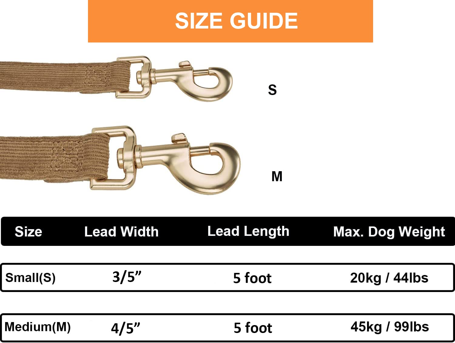 Ewinoom Soft Cotton Dog Leash, 5 Ft Heavy Duty Corduroy Dog Leashes With Gold Metal Hook For Small Medium Large Dogs,Small,Brwon