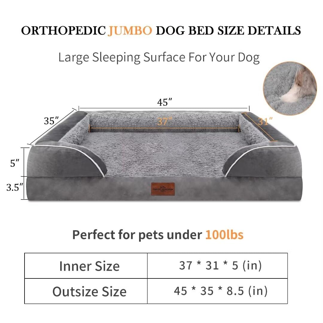 Comfort Expression Jumbo Dog Bed For Extra Large Dogs, Waterproof Orthopedic Dog Bed, Large Breed Dogs Beds, Pv Washable Sofa Be