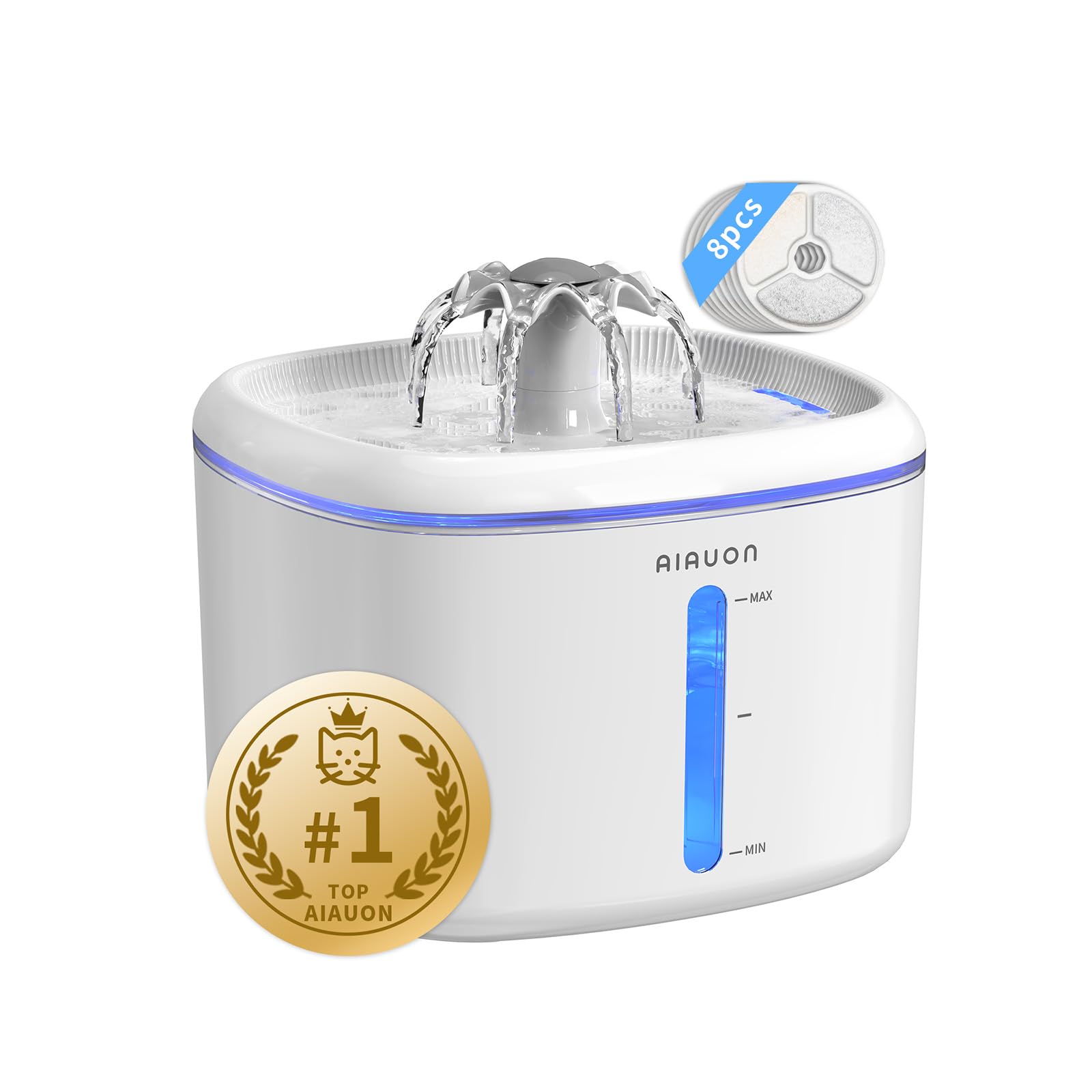 AIAUON Cat Water Fountain,2.5L/84oz Pet Cat Fountain - Ultra Quiet Upgraded Automatic Pet Water Dispenser with 8 Replaceable Fil