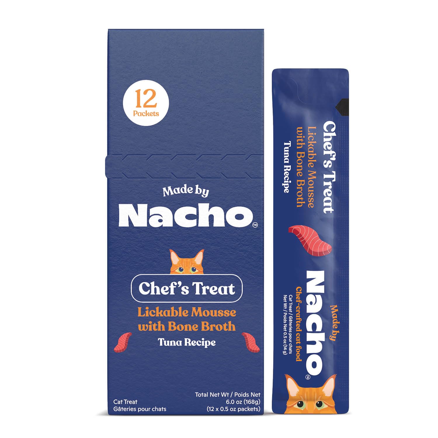 Made by Nacho Lickable Cat Treats Mousse Tubes 12 Count with Bone Broth Tuna Recipe (.5 oz) No Grains, Corn, Wheat or Soy