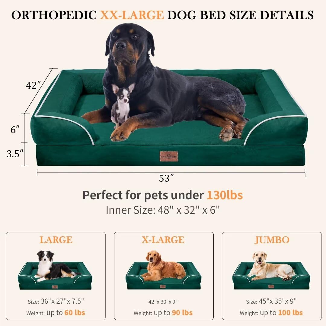 Comfort Expression Orthopedic Dog Bed Waterproof, Xxl Dog Beds For Oversized Dogs, Washable Dog Sofa Bed With Removable Cover & Non-Slip Bottom(Xx-Large,Emerald)