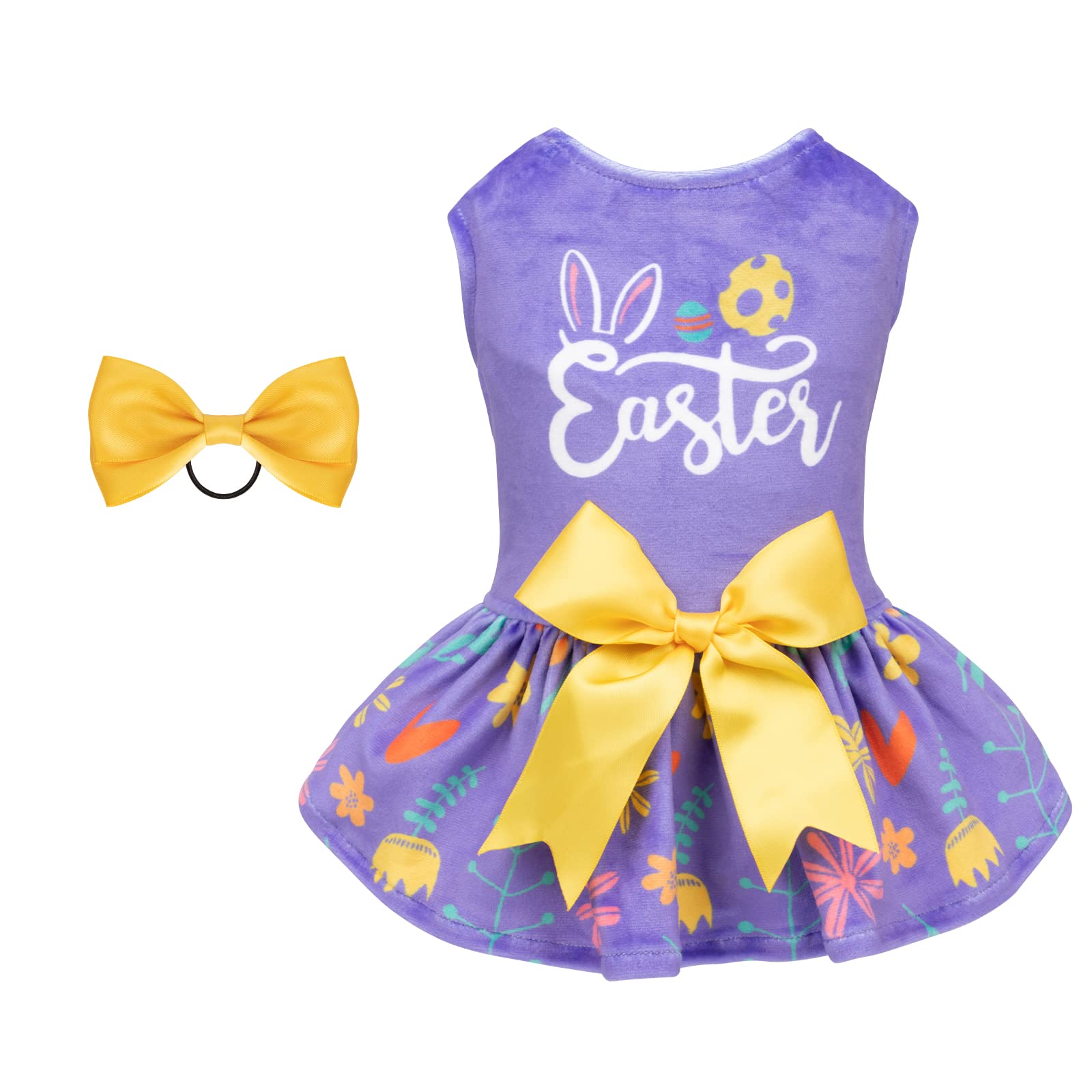 Cutebone Easter Dog Dress Velvet For Small Dogs Girl Flower Skirt Puppy Dresses Purple Dog Clothes Cva16M-D