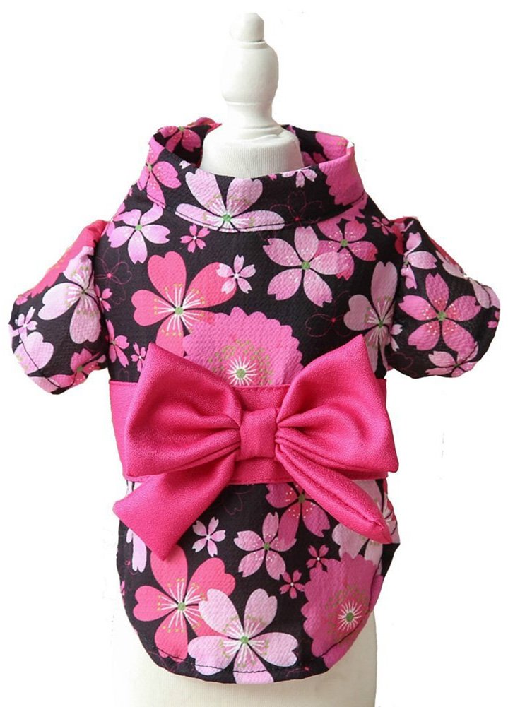 Marupet Japanese Kimono For Girl Floral Pet Halloween Costume Bowknot Dog Dress For Small, Extra Small Dog Wiener Dog Teddy, Pug, Chihuahua, Shih Tzu, Yorkshire Terriers, Papillon Black S