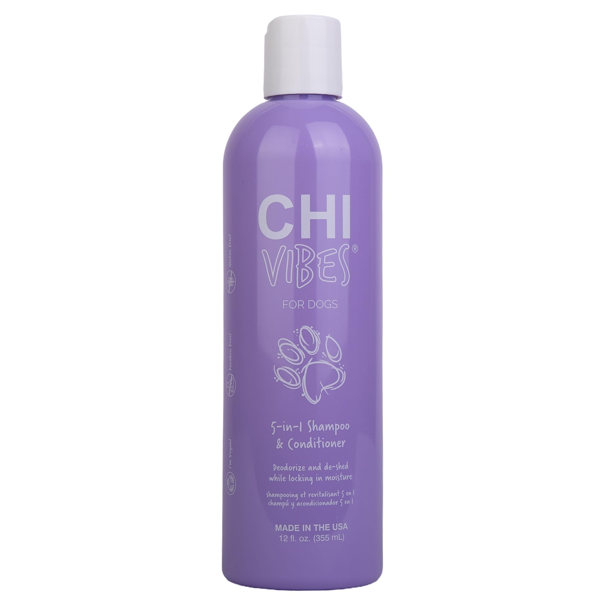 CHI Vibes for Dogs 5-in-1 Shampoo & Conditioner, Cleans + Deodorizes + Moisturizes + Detangles + Helps De-Shed, Vegan pH Balance
