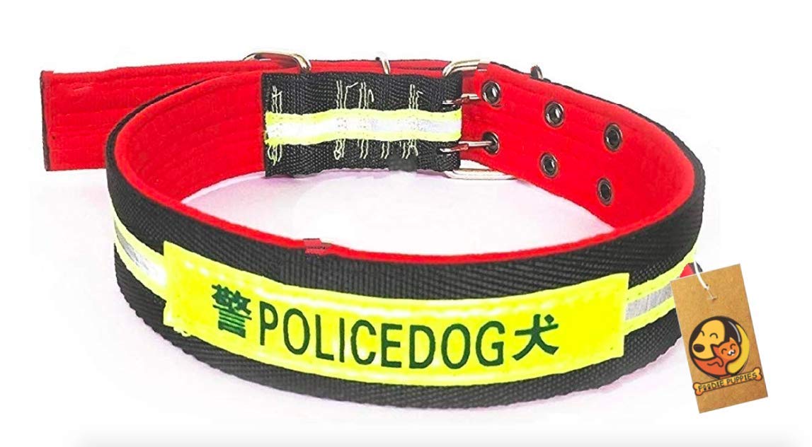 Foodie Puppies Durable Integrated Police Dog Neon Color Nylon Patch Padded Reflected Collar For Maxi And Large Dogs (2026 Inch)