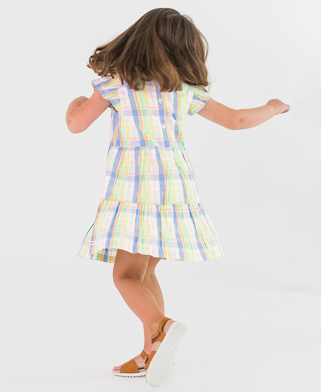 Rufflebutts Clubhouse Rainbow Plaid Flutter Sleeve Tiered Dress - 6-12M